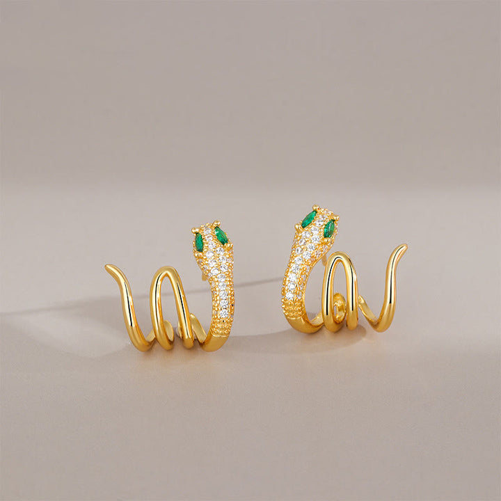 Buddha Stones 925 Sterling Silver Green-eyed Snake Shape Year Of The Snake Harmony Earrings - Green-eyed Snake Gold - image 0