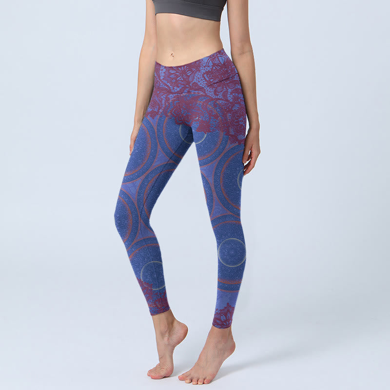 Buddha Stones Purple Compass Mandala Flower Print Gym Fitness Leggings Women's Yoga Pants - MediumPurple - US18,UK/AU22,EU50 (4XL) - image 1