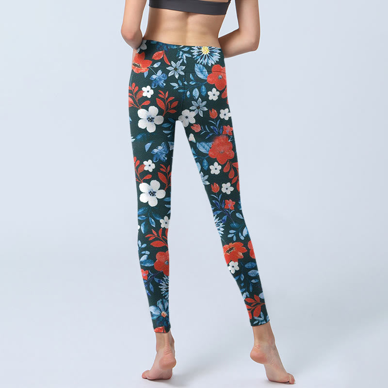 Buddha Stones Red White Flower Dandelion Print Gym Fitness Leggings Women's Yoga Pants - image 7