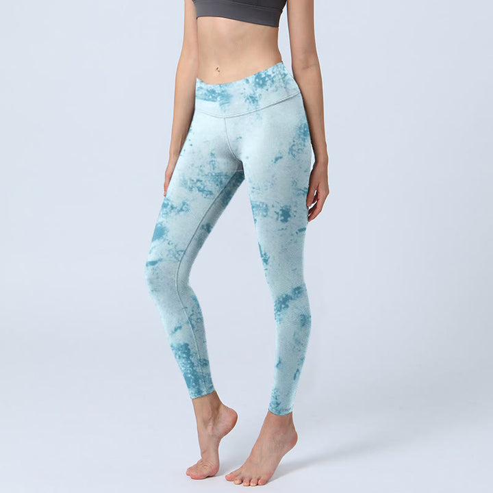 Buddha Stones Light Blue Tie-dye Print Gym Fitness Leggings Women's Yoga Pants - LightBlue - US18,UK/AU22,EU50 (4XL) - image 1