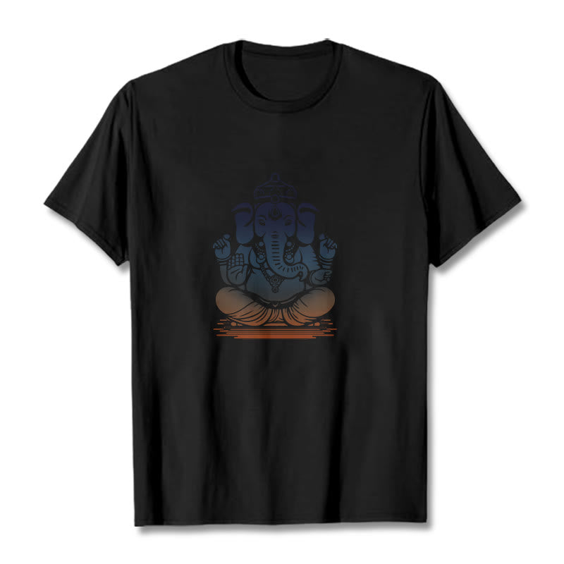 Buddha Stones Meditating Ganesh Elephant Pattern Tee T-shirt - Black - 2XL - image 5