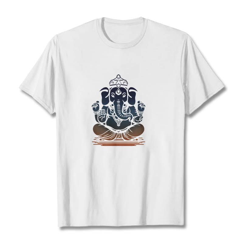 Buddha Stones Meditating Ganesh Elephant Pattern Tee T-shirt - White - 2XL - image 1