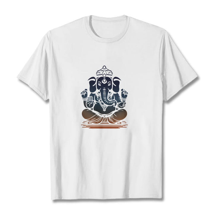 Buddha Stones Meditating Ganesh Elephant Pattern Tee T-shirt - White - 2XL - image 1