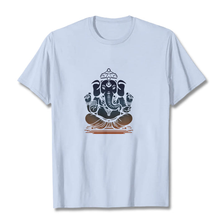 Buddha Stones Meditating Ganesh Elephant Pattern Tee T-shirt - LightCyan - 2XL - image 19