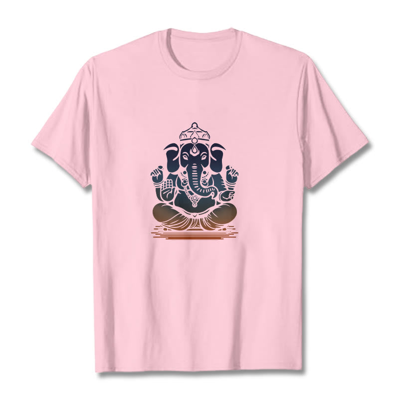 Buddha Stones Meditating Ganesh Elephant Pattern Tee T-shirt - LightPink - 2XL - image 13