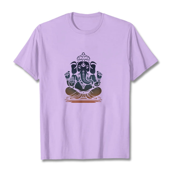 Buddha Stones Meditating Ganesh Elephant Pattern Tee T-shirt - Plum - 2XL - image 17