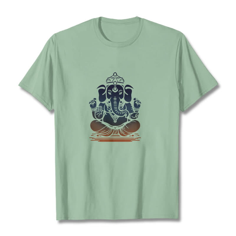 Buddha Stones Meditating Ganesh Elephant Pattern Tee T-shirt - PaleGreen - 2XL - image 15