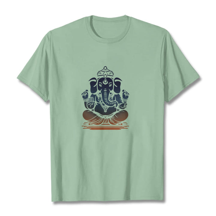 Buddha Stones Meditating Ganesh Elephant Pattern Tee T-shirt - PaleGreen - 2XL - image 15