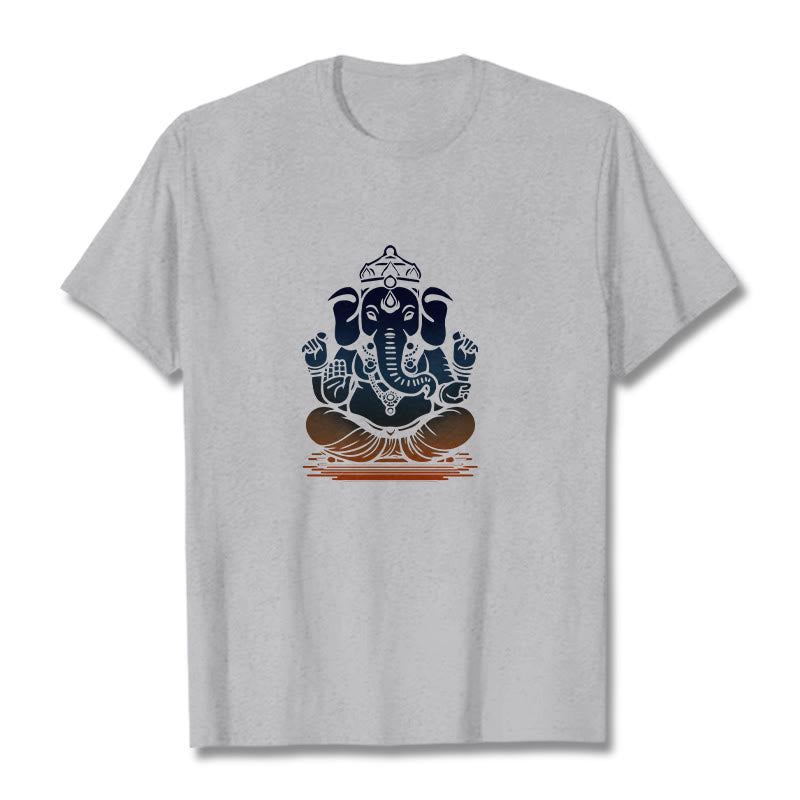 Buddha Stones Meditating Ganesh Elephant Pattern Tee T-shirt - LightGrey - 2XL - image 20