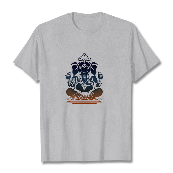 Buddha Stones Meditating Ganesh Elephant Pattern Tee T-shirt - LightGrey - 2XL - image 20