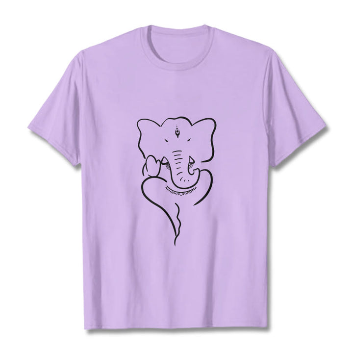 Buddha Stones Ganesh Elephant Sketch Pattern Tee T-shirt - Plum - 2XL - image 17
