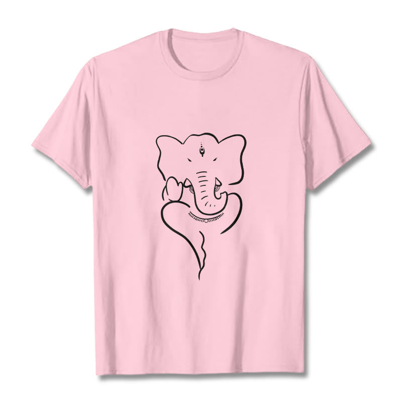 Buddha Stones Ganesh Elephant Sketch Pattern Tee T-shirt - LightPink - 2XL - image 13