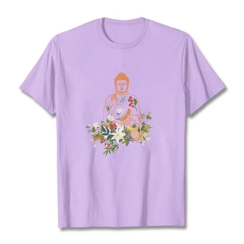 Buddha Stones Meditating Buddha Blooming Flowers Pattern Tee T-shirt - Plum - 2XL - image 17