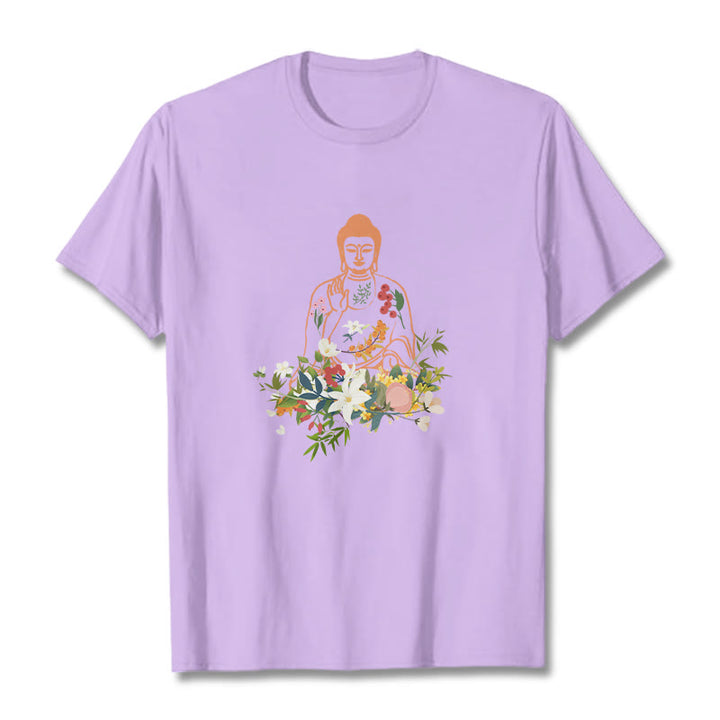 Buddha Stones Meditating Buddha Blooming Flowers Pattern Tee T-shirt - Plum - 2XL - image 17