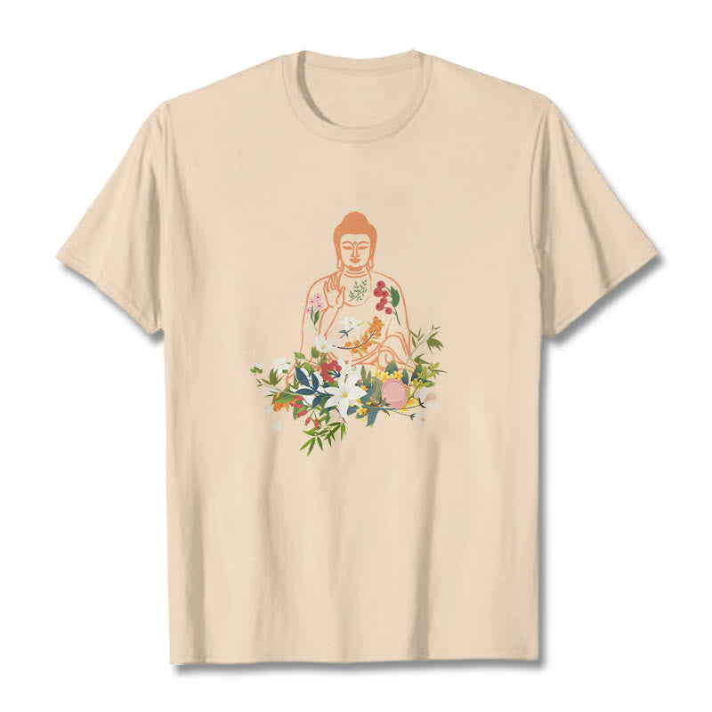 Buddha Stones Meditating Buddha Blooming Flowers Pattern Tee T-shirt - Bisque - 2XL - image 9