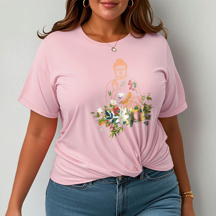 Buddha Stones Meditating Buddha Blooming Flowers Pattern Tee T-shirt - image 14