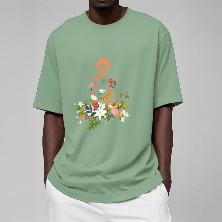 Buddha Stones Meditating Buddha Blooming Flowers Pattern Tee T-shirt - image 16