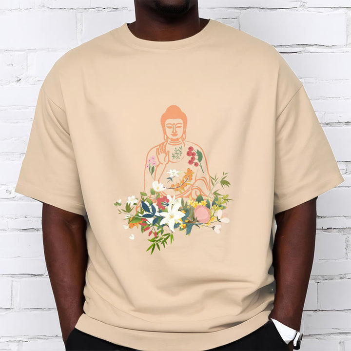 Buddha Stones Meditating Buddha Blooming Flowers Pattern Tee T-shirt - image 10