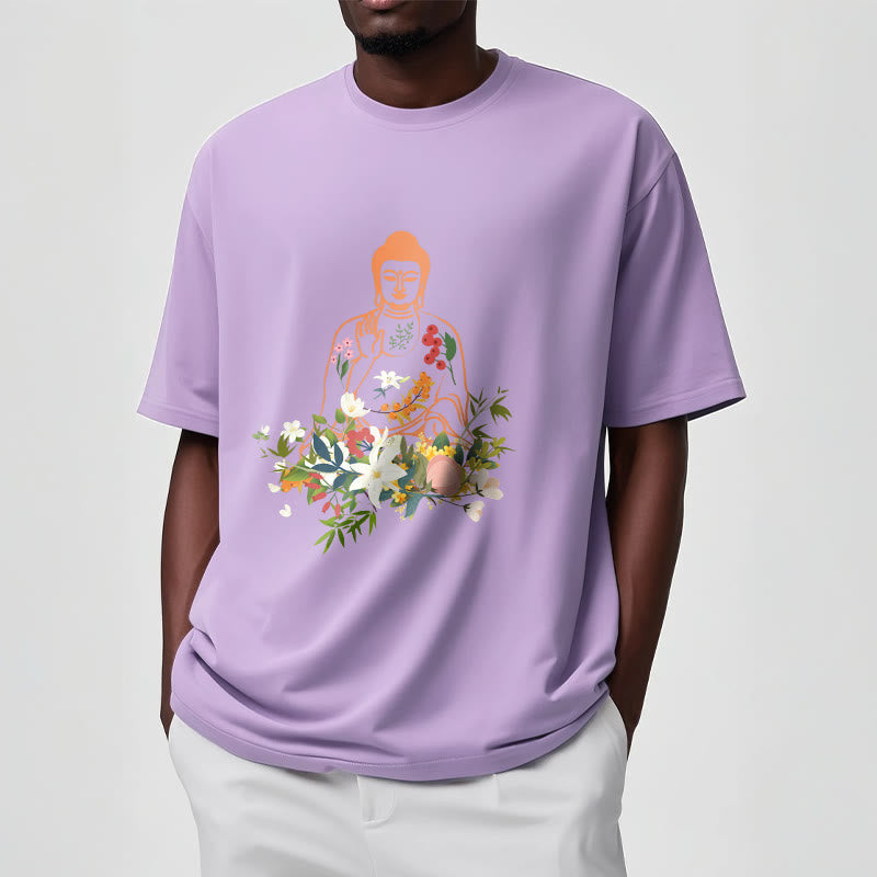 Buddha Stones Meditating Buddha Blooming Flowers Pattern Tee T-shirt - image 18