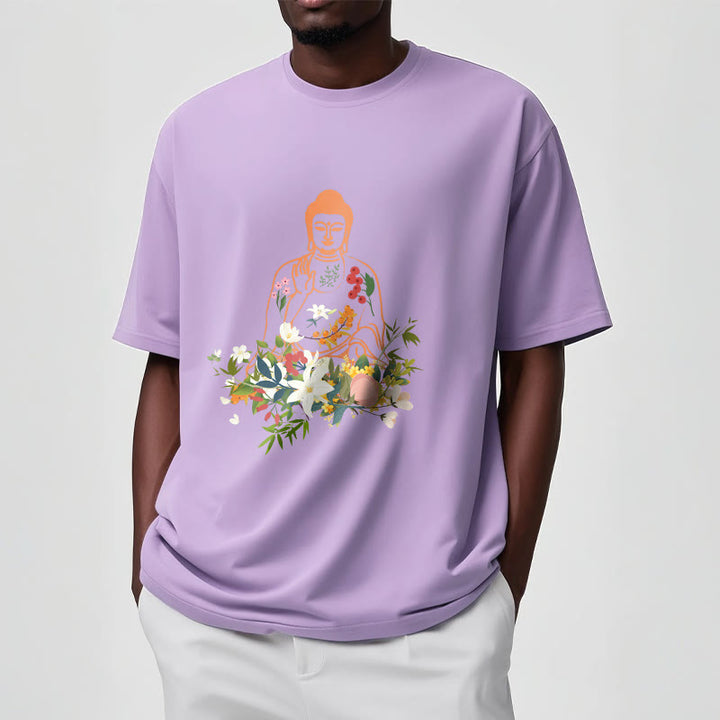 Buddha Stones Meditating Buddha Blooming Flowers Pattern Tee T-shirt - image 18