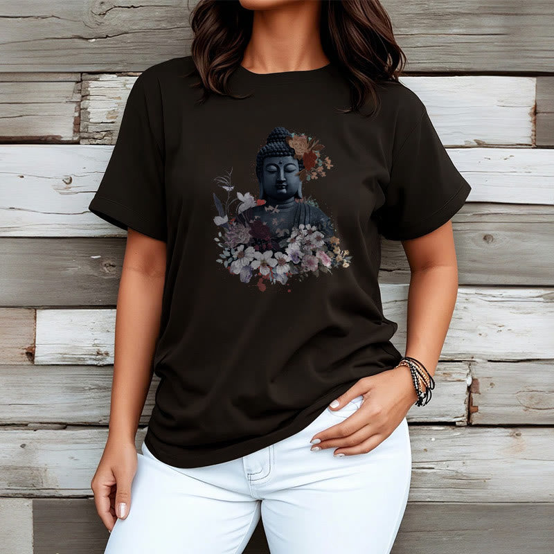 Buddha Stones  Colorful Flowers Surrounding Buddha Pattern Tee T-shirt - image 8