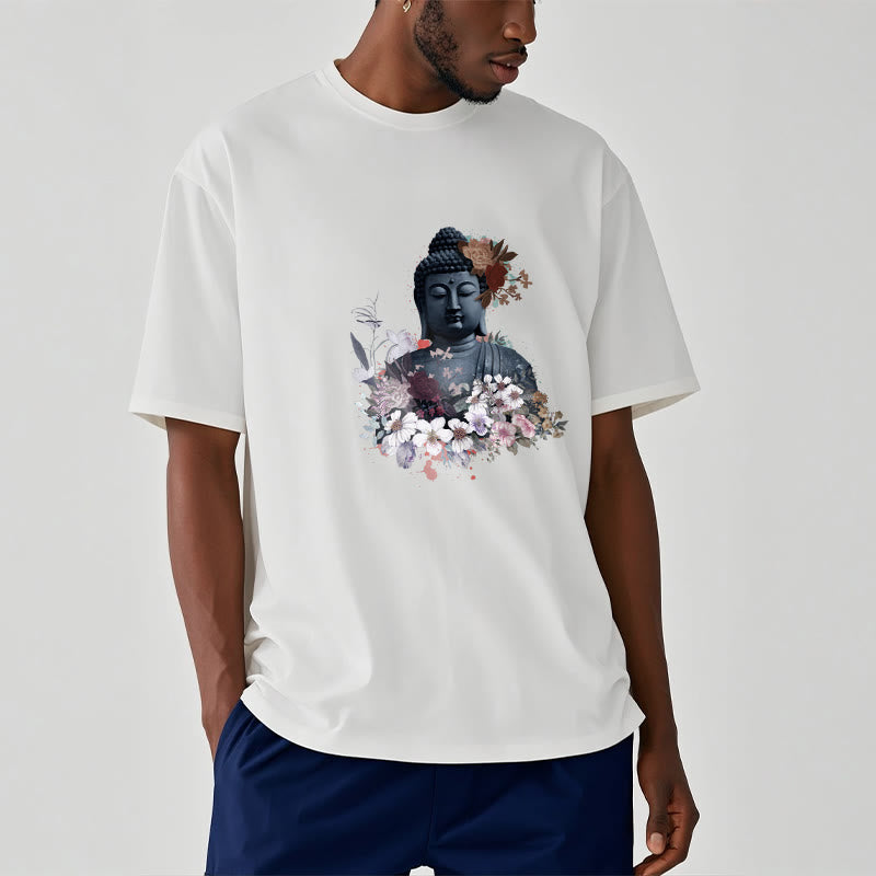 Buddha Stones  Colorful Flowers Surrounding Buddha Pattern Tee T-shirt - image 2