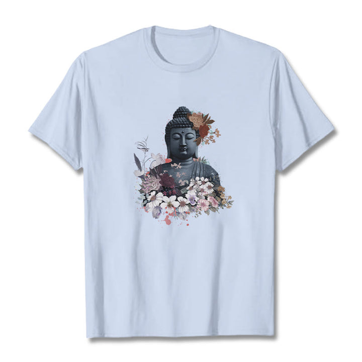 Buddha Stones  Colorful Flowers Surrounding Buddha Pattern Tee T-shirt - LightCyan - 2XL - image 19