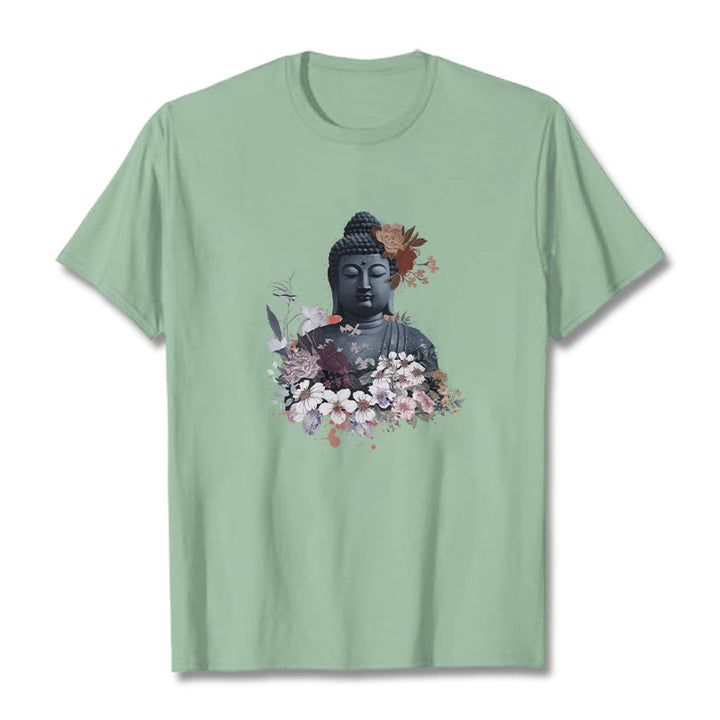 Buddha Stones  Colorful Flowers Surrounding Buddha Pattern Tee T-shirt - PaleGreen - 2XL - image 15