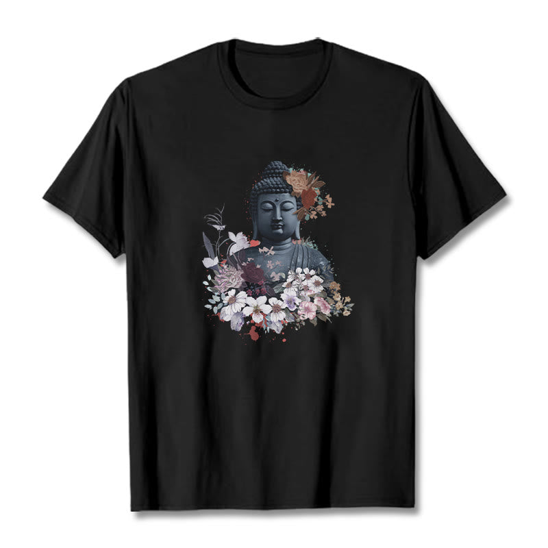 Buddha Stones  Colorful Flowers Surrounding Buddha Pattern Tee T-shirt - Black - 2XL - image 5