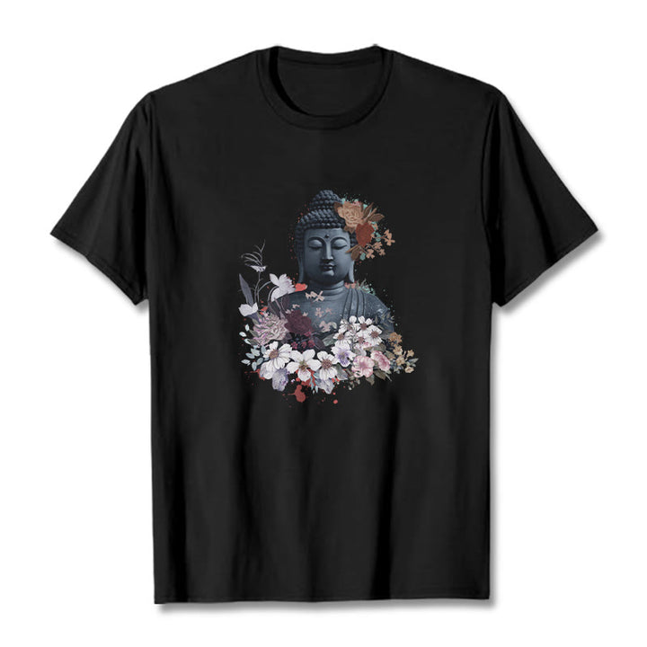Buddha Stones  Colorful Flowers Surrounding Buddha Pattern Tee T-shirt - Black - 2XL - image 5