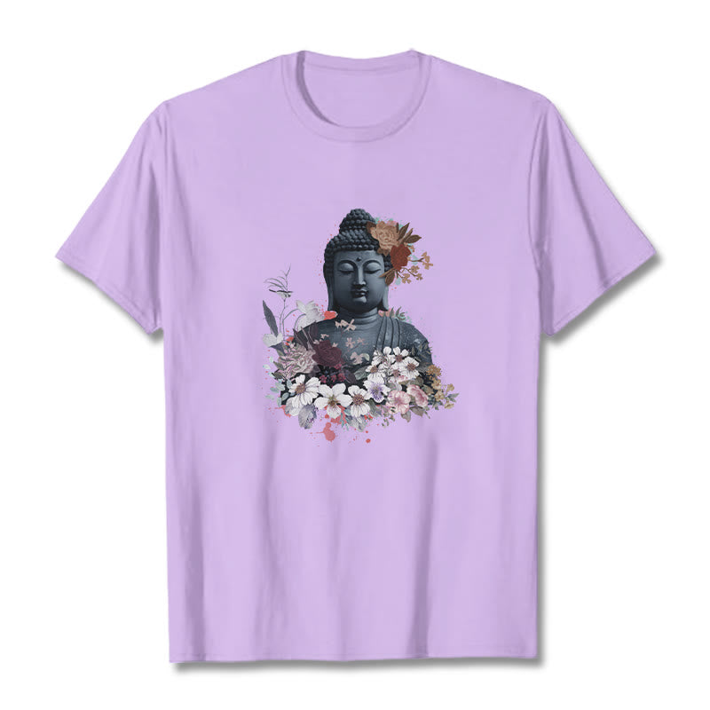 Buddha Stones  Colorful Flowers Surrounding Buddha Pattern Tee T-shirt - Plum - 2XL - image 17