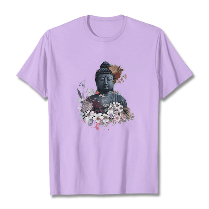 Buddha Stones  Colorful Flowers Surrounding Buddha Pattern Tee T-shirt - Plum - 2XL - image 17