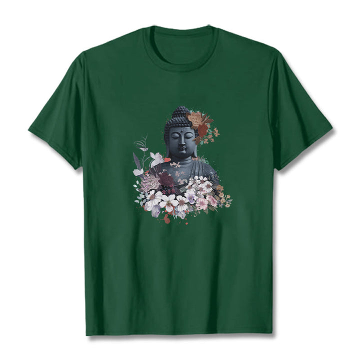 Buddha Stones  Colorful Flowers Surrounding Buddha Pattern Tee T-shirt - ForestGreen - 2XL - image 11
