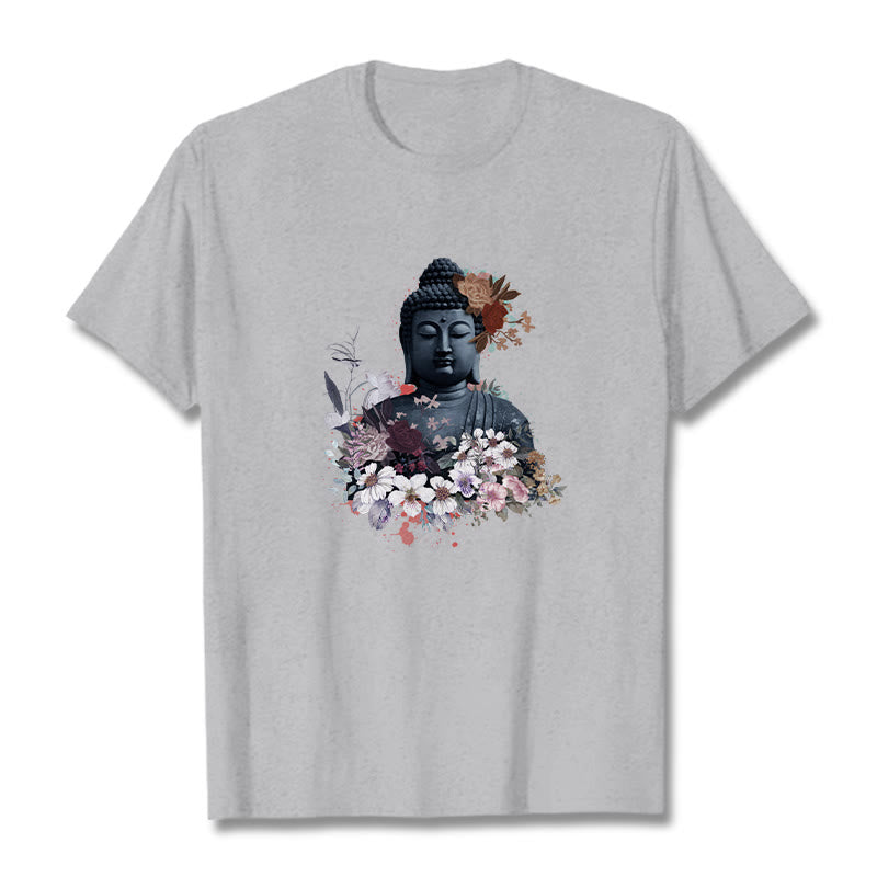 Buddha Stones  Colorful Flowers Surrounding Buddha Pattern Tee T-shirt - LightGrey - 2XL - image 20