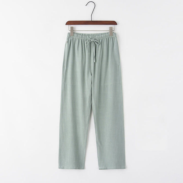 Buddha Stones Spring Summer Solid Men's Drawstring Linen Pants With Pockets - DarkSeaGreen - US/UK/AU44,EU54 (4XL) - image 0