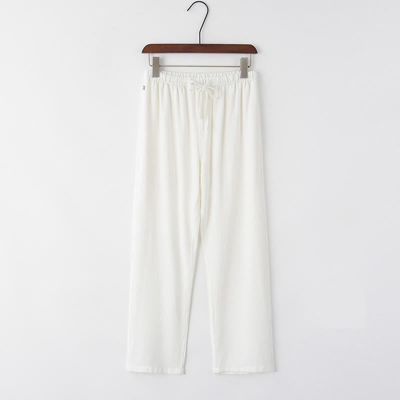 Buddha Stones Spring Summer Solid Men's Drawstring Linen Pants With Pockets - White - US/UK/AU44,EU54 (4XL) - image 1