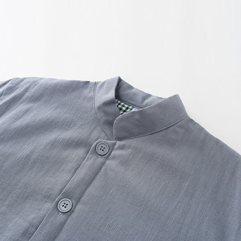 Buddha Stones Winter Men's Frog-Button Tang Suit Linen Cotton Fleece Lined Jacket Shirt With Pockets - image 4