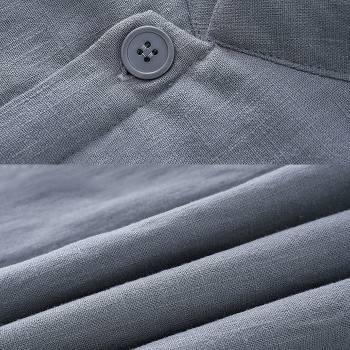 Buddha Stones Winter Men's Frog-Button Tang Suit Linen Cotton Fleece Lined Jacket Shirt With Pockets - image 5