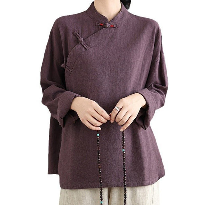 Buddha Stones Solid Color Frog-Button Long Sleeve Women's Shirt - image 16