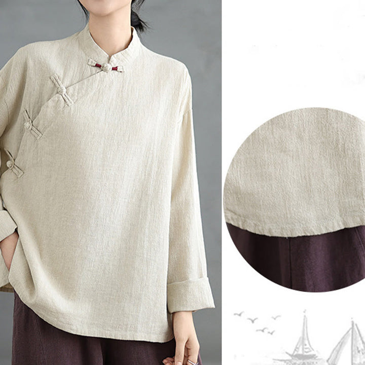 Buddha Stones Solid Color Frog-Button Long Sleeve Women's Shirt - image 7