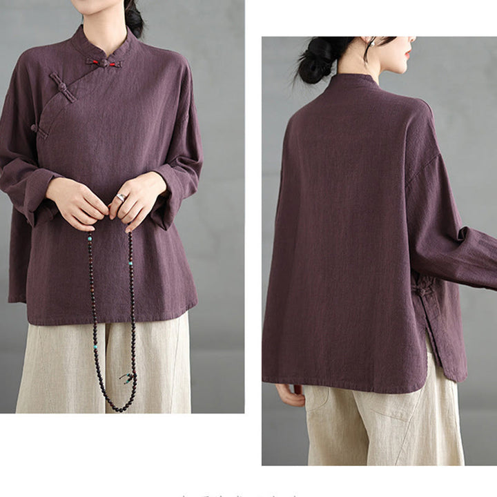 Buddha Stones Solid Color Frog-Button Long Sleeve Women's Shirt - image 15