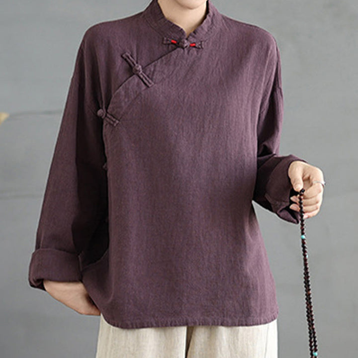 Buddha Stones Solid Color Frog-Button Long Sleeve Women's Shirt - image 13