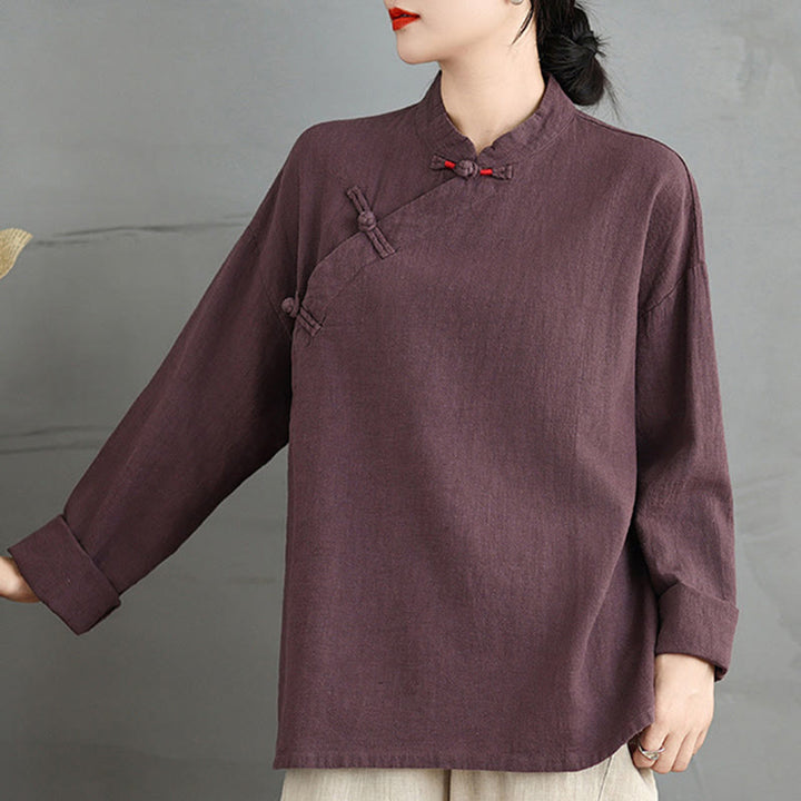 Buddha Stones Solid Color Frog-Button Long Sleeve Women's Shirt - image 14