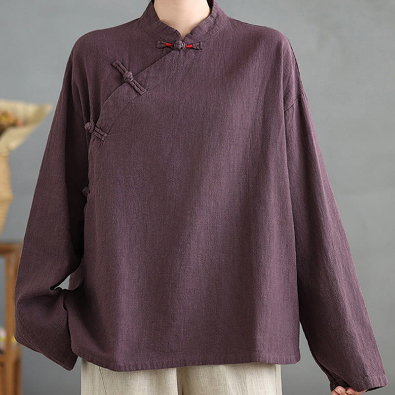 Buddha Stones Solid Color Frog-Button Long Sleeve Women's Shirt - Thistle - US8-10,UK/AU12-14,EU40-42 (2XL) - image 12