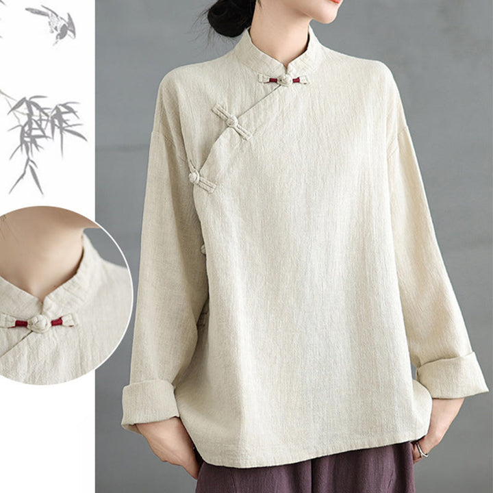 Buddha Stones Solid Color Frog-Button Long Sleeve Women's Shirt - image 18