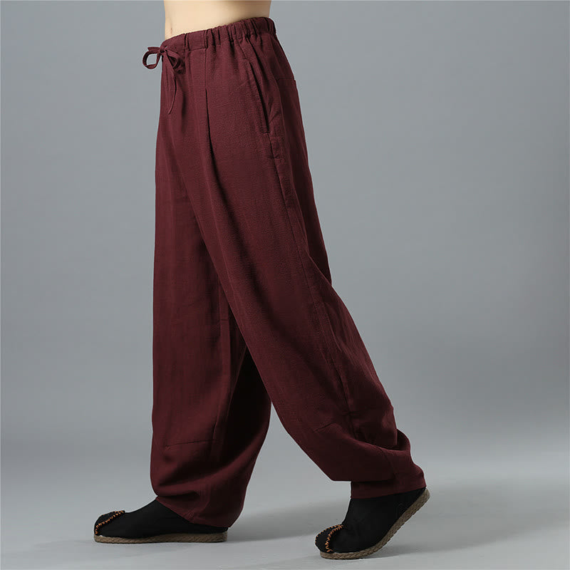 Buddha Stones Casual Solid Color Drawstring Cotton Linen Men's Pants With Pockets - image 19