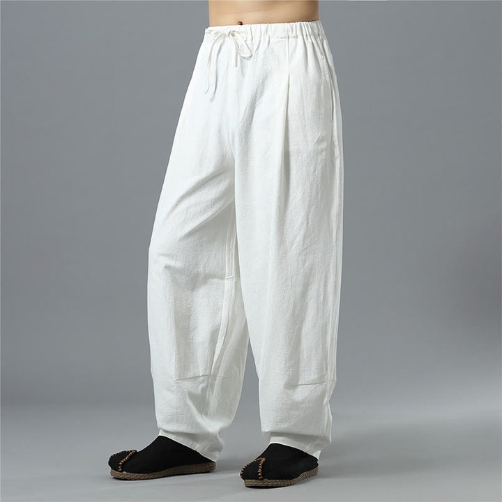 Buddha Stones Casual Solid Color Drawstring Cotton Linen Men's Pants With Pockets - image 5