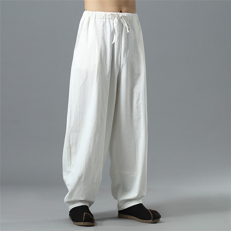 Buddha Stones Casual Solid Color Drawstring Cotton Linen Men's Pants With Pockets - image 4