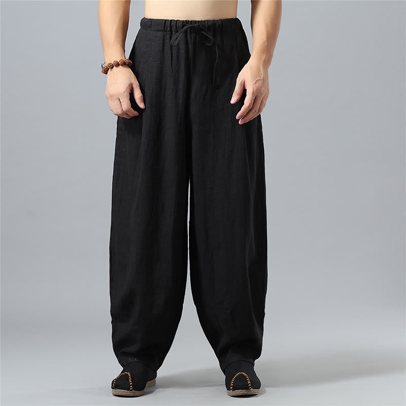 Buddha Stones Casual Solid Color Drawstring Cotton Linen Men's Pants With Pockets - Black - US/UK/AU40,EU50 (2XL) - image 10