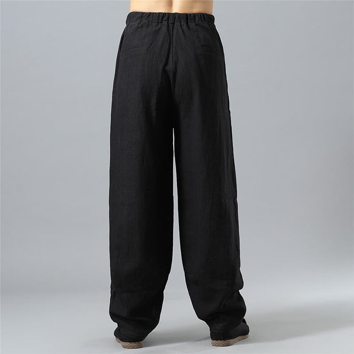Buddha Stones Casual Solid Color Drawstring Cotton Linen Men's Pants With Pockets - image 14